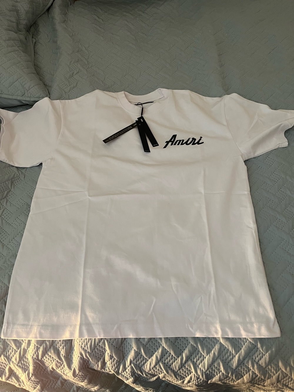 AMIRI White Short Sleeve Logo Tee with Black Script